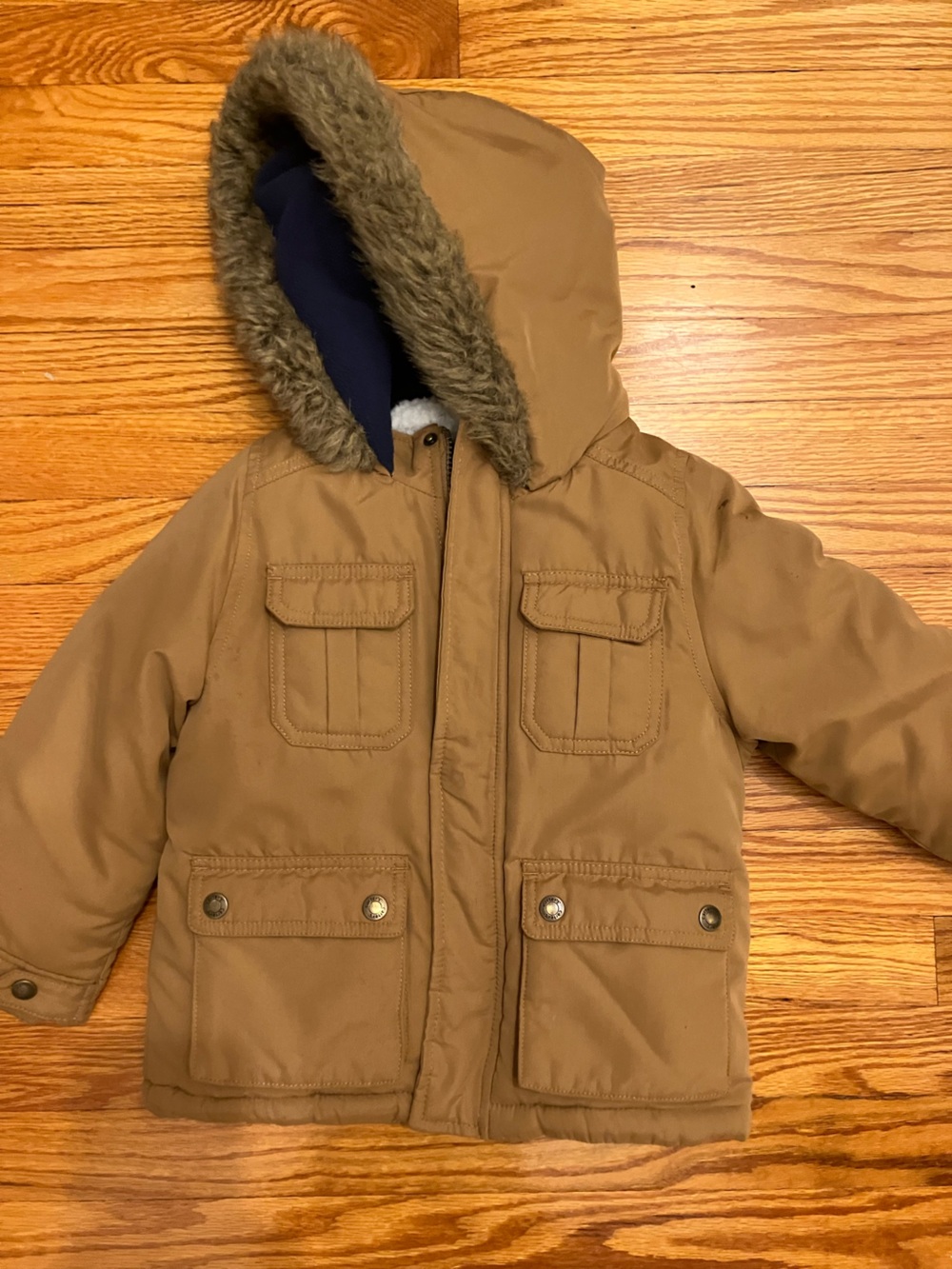 Carter's Tan Hooded Puffer Coat with Faux Fur Trim